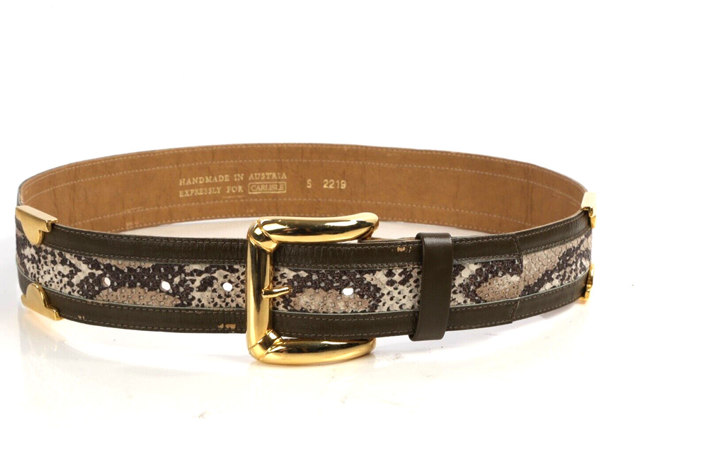 Carlisle Brown Snake Print Leather Belt Handmade Gold Buckle Austria Women S